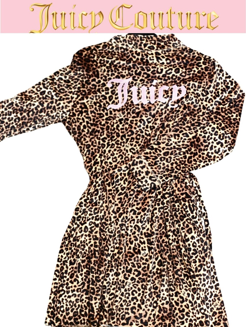 Juicy Couture Pink Signature Logo Leopard Print Plush Robe